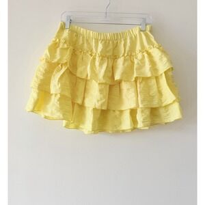 Tj‎ Maxx Zitlo yellow crinkled textured Mini Skirt Women Large Coquette Ruffled